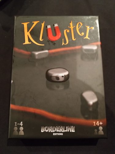 A photo of a box of Kluster by Borderline Editions. 1-4 player count, ages 14 and up.